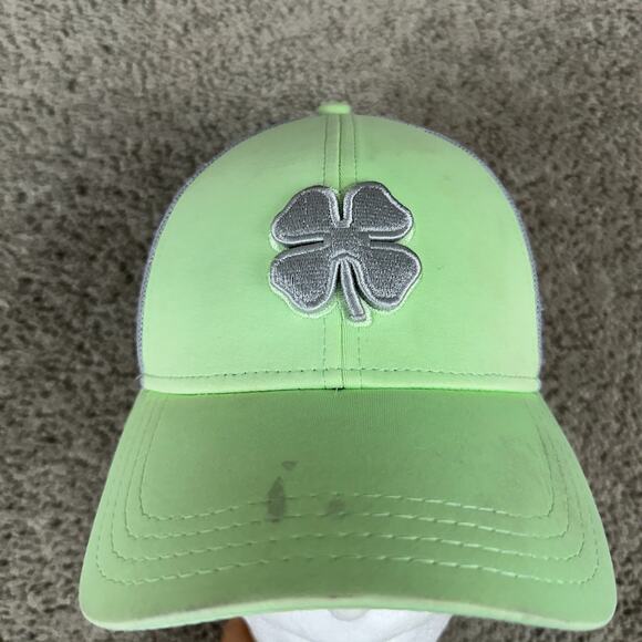 Black Clover Hat Cap S/M Green Gray Fitted Mesh Back Live Lucky Casual Mens - Picture 3 of 9